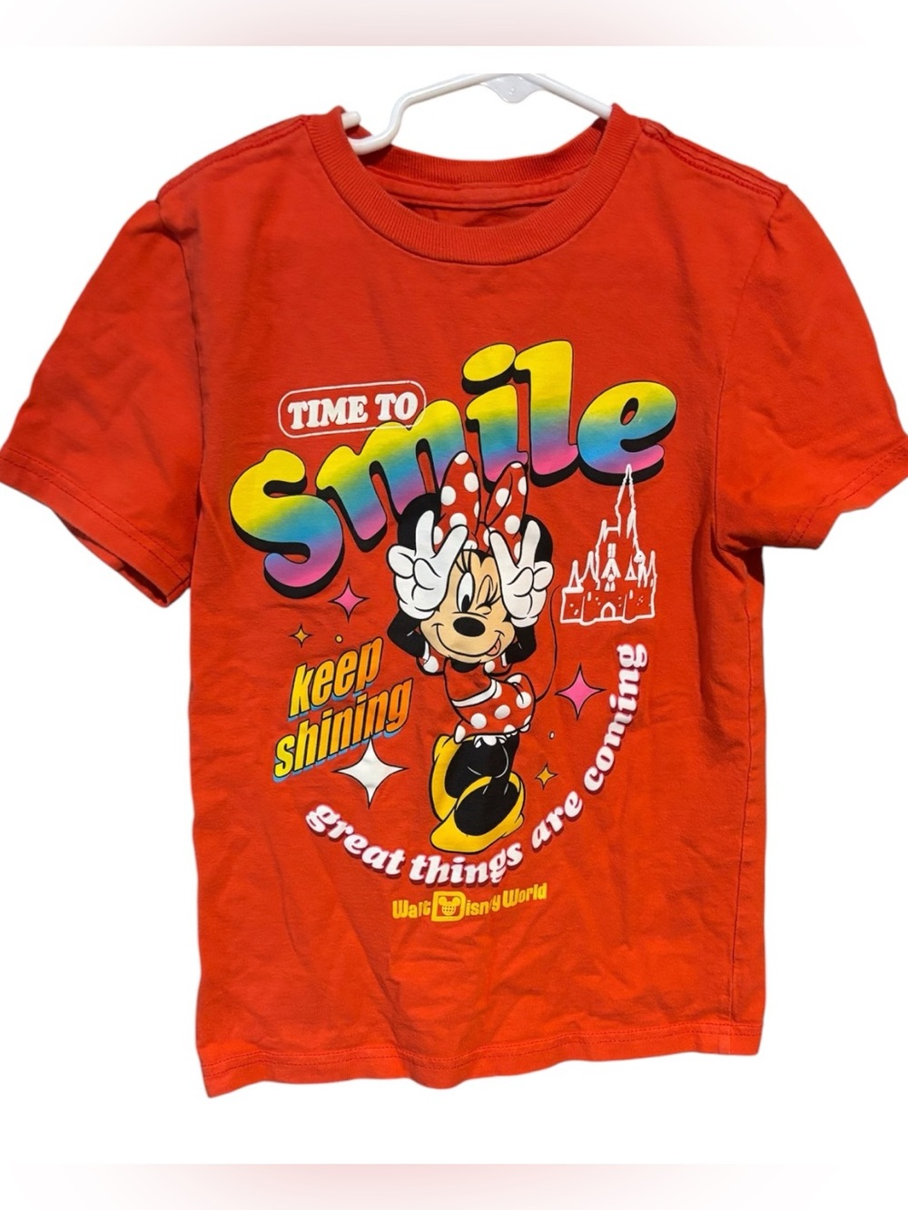 Disney World Red Minnie Mouse Rainbow 'Smile' Graphic Tee